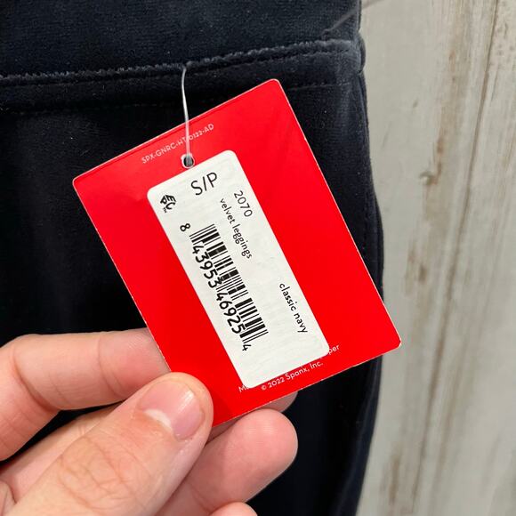 New! Spanx Navy Blue Velvet Velour Skinny Leggings Womens Size Small - Picture 3 of 8